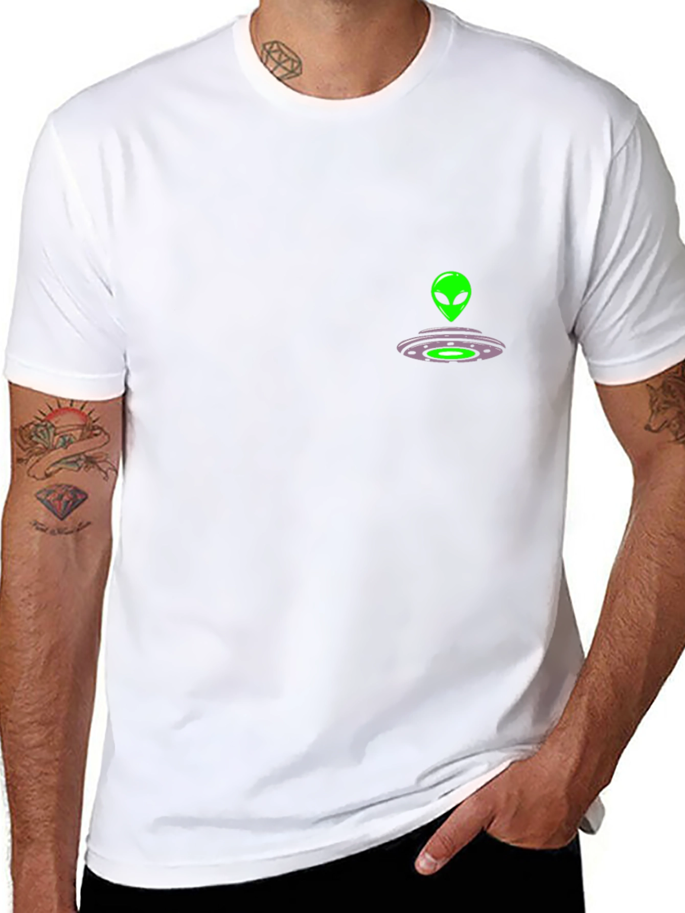 Alien Spaceship Graphic Tee - Black Cotton Comfort