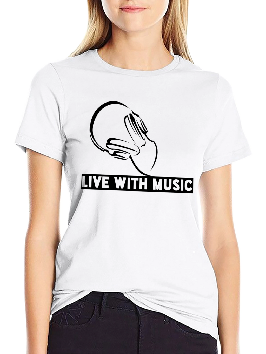 Live With Music - Stylish Black Graphic Tee