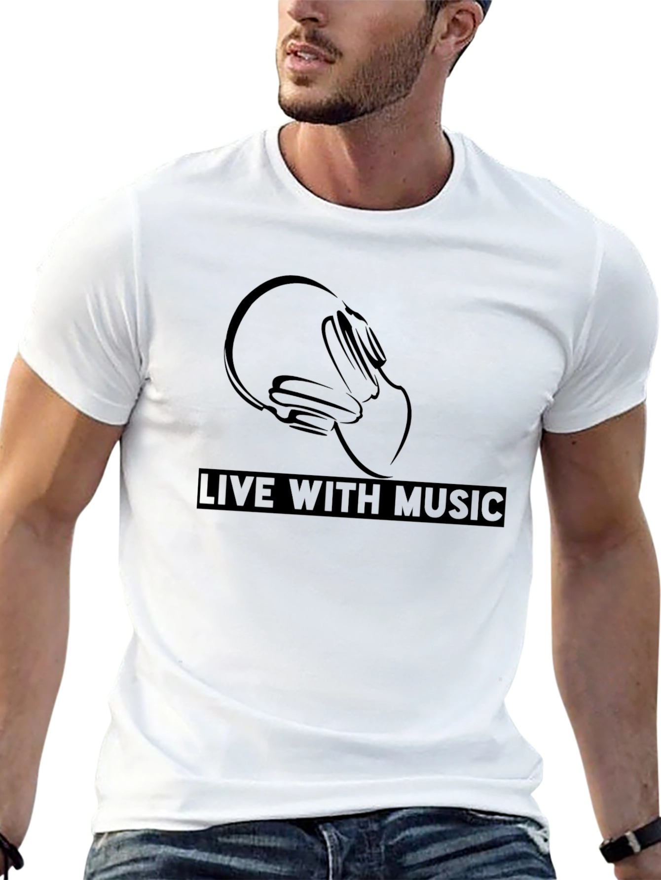 Live With Music - Stylish Black Graphic Tee