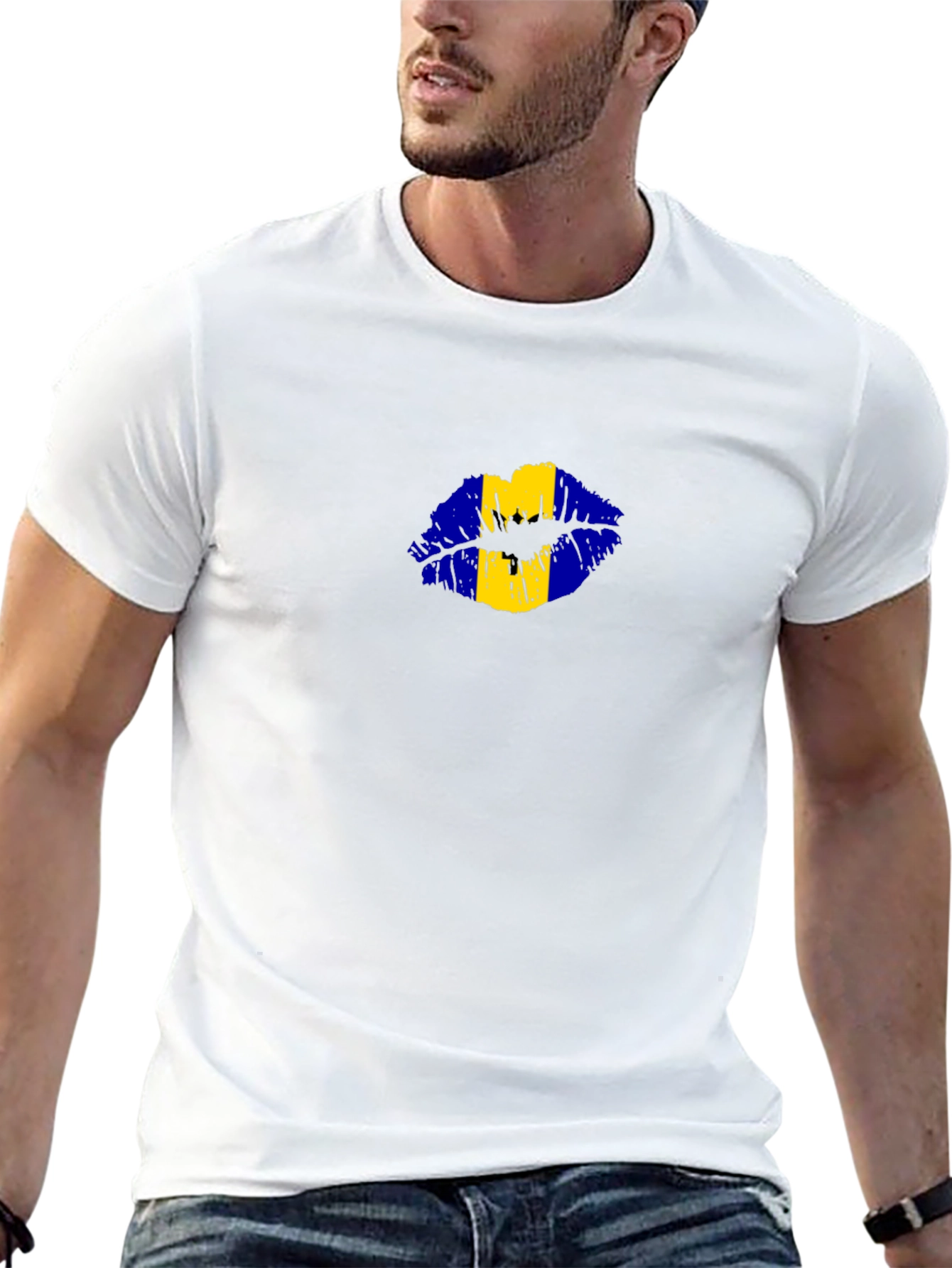 Barbados Flag Lips Black T-Shirt