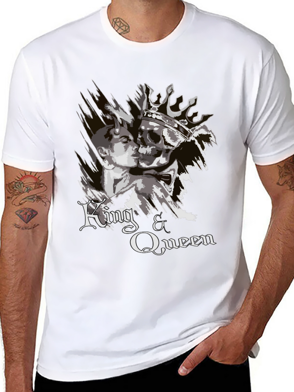 King & Queen Graphic Print Black T-Shirt