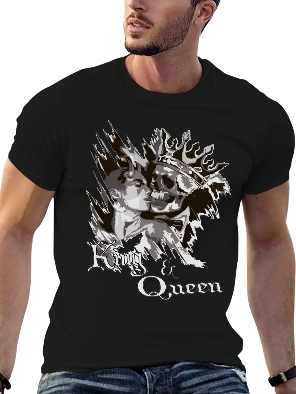 King & Queen Graphic Print Black T-Shirt