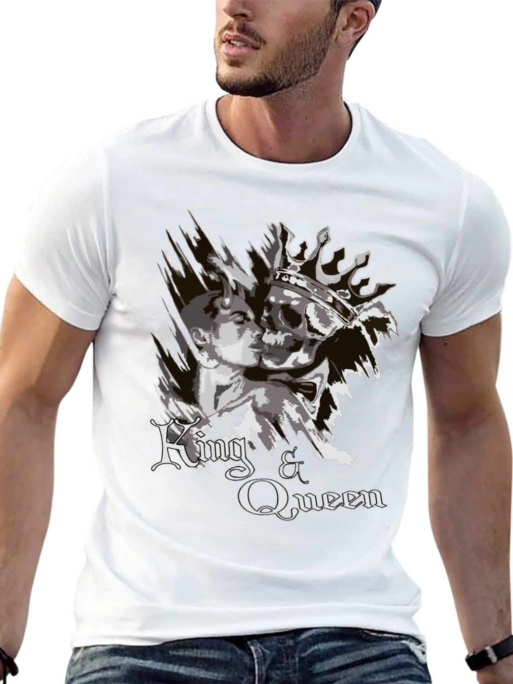 King & Queen Graphic Print Black T-Shirt