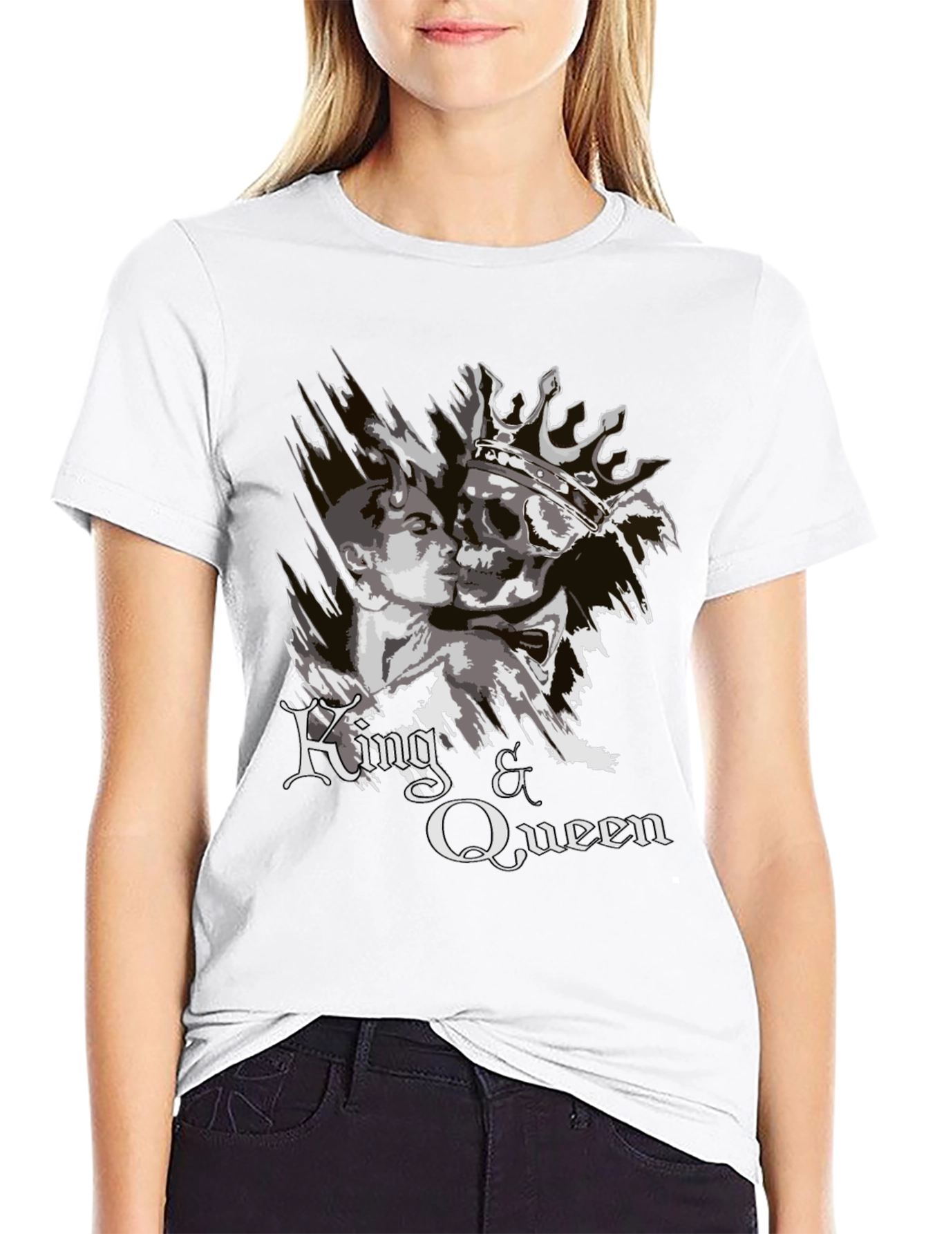 King & Queen Graphic Print Black T-Shirt