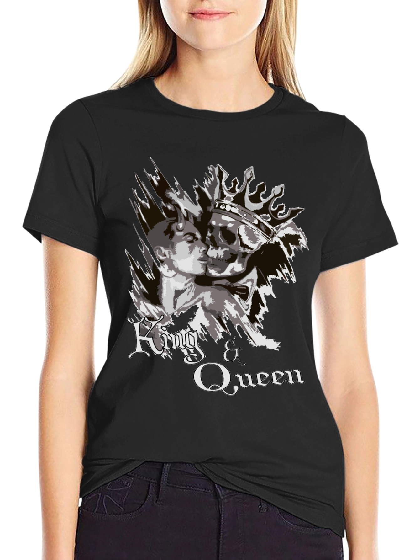 King & Queen Graphic Print Black T-Shirt