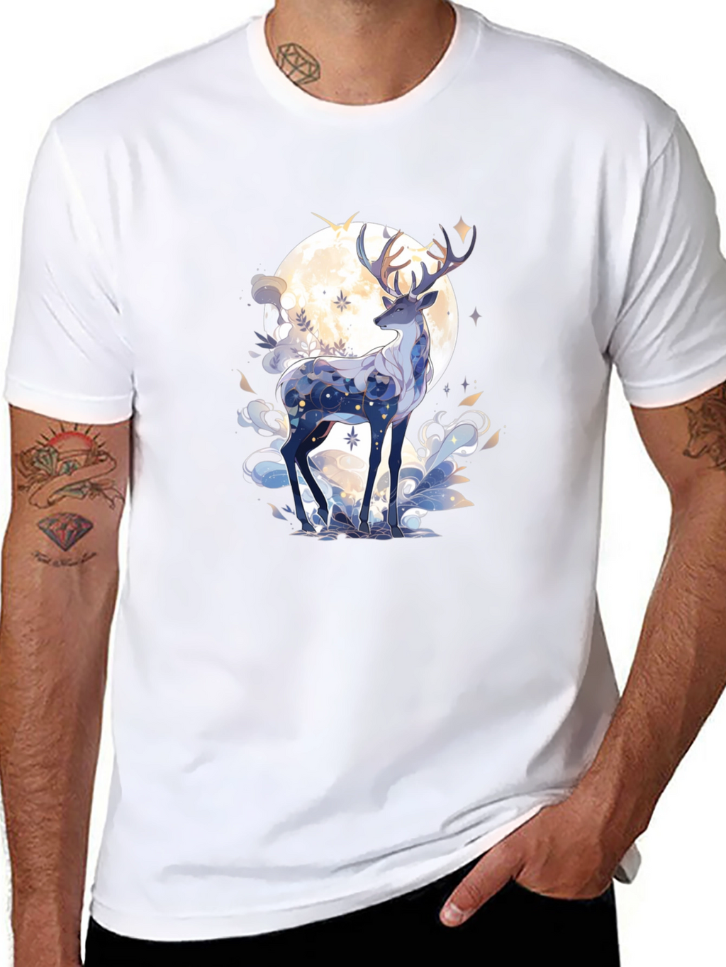Celestial Deer Graphic Tee - Black Cotton Comfort