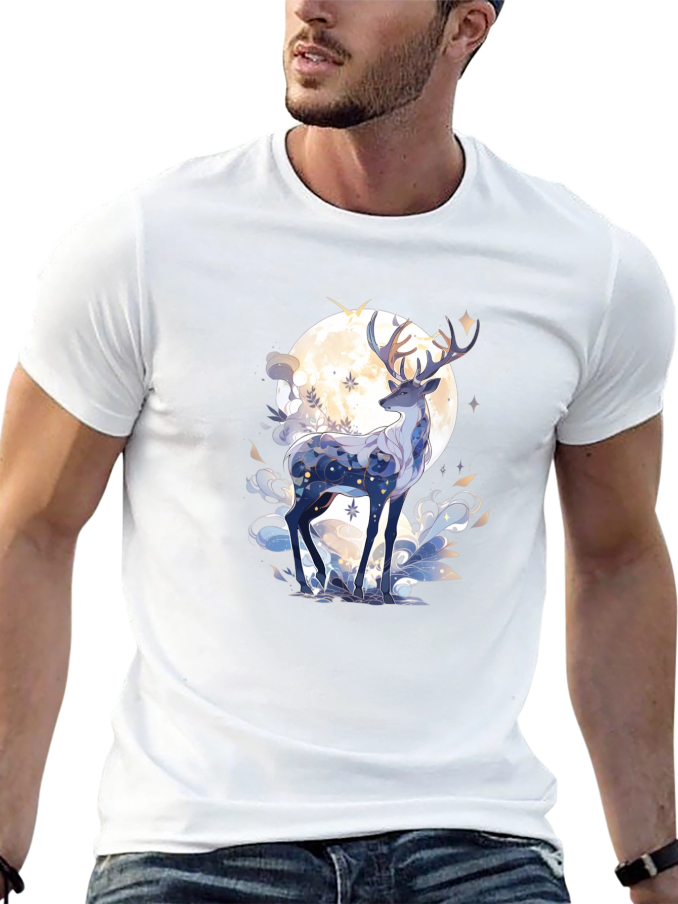 Celestial Deer Graphic Tee - Black Cotton Comfort