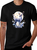 Celestial Deer Graphic Tee - Black Cotton Comfort