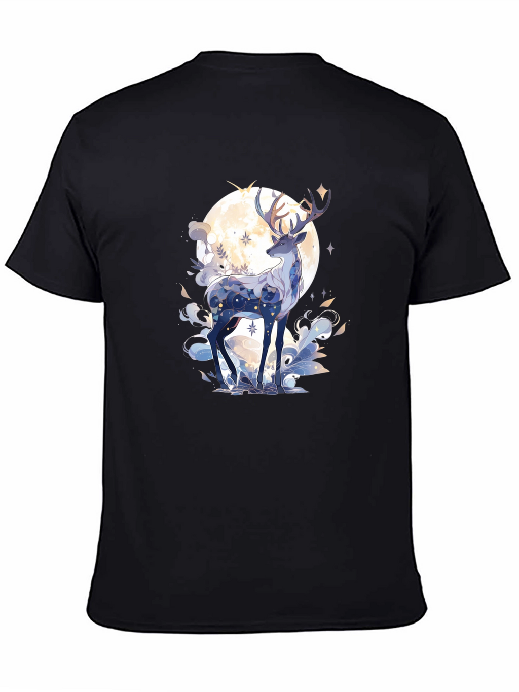 Celestial Deer Graphic Tee - Black Cotton Comfort