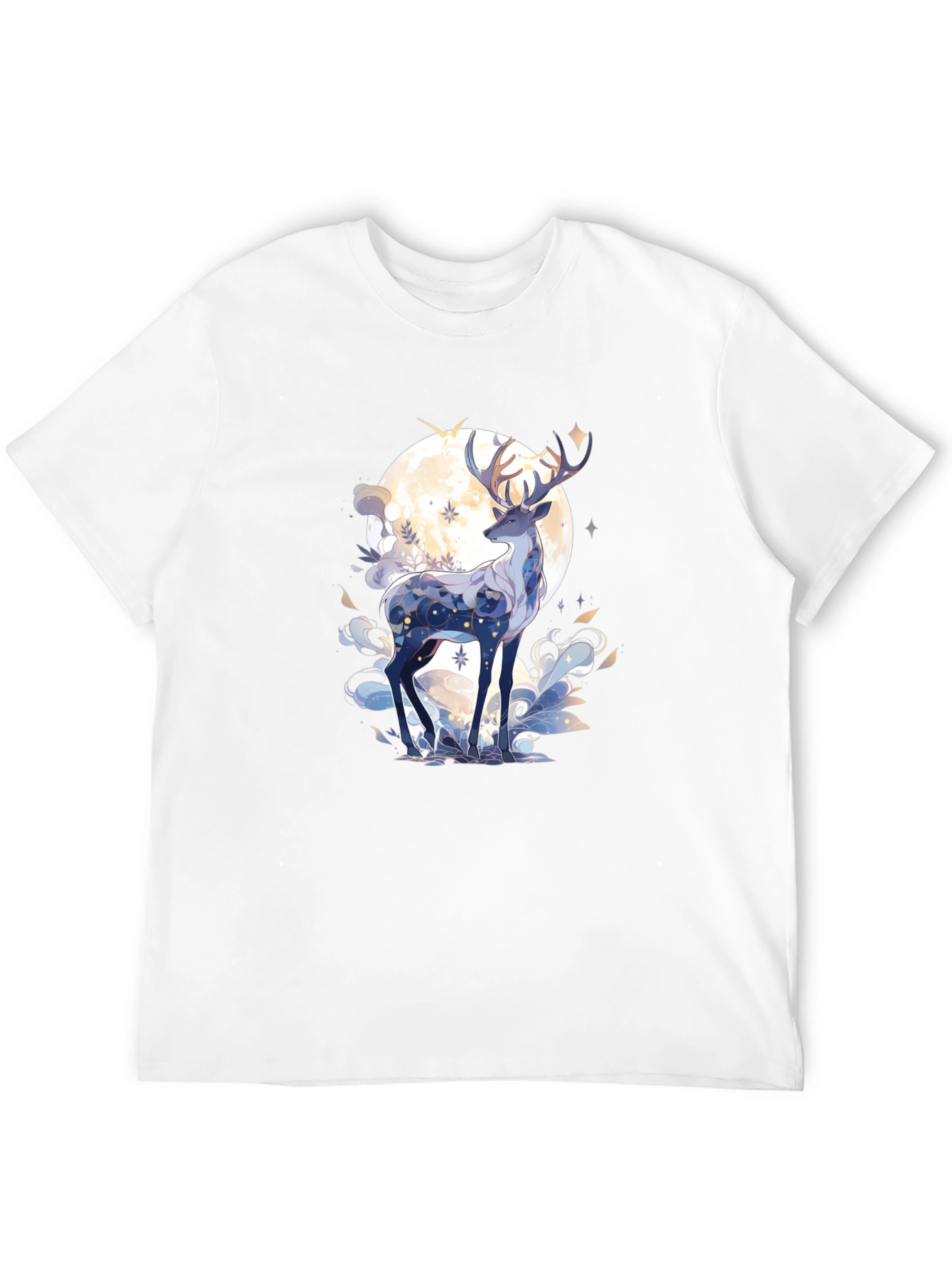 Celestial Deer Graphic Tee - Black Cotton Comfort