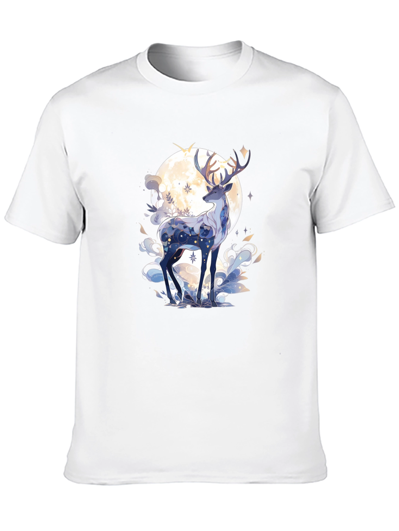 Celestial Deer Graphic Tee - Black Cotton Comfort
