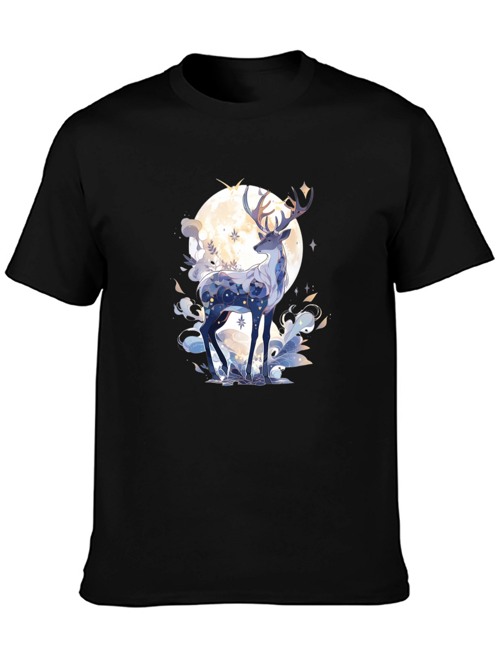 Celestial Deer Graphic Tee - Black Cotton Comfort