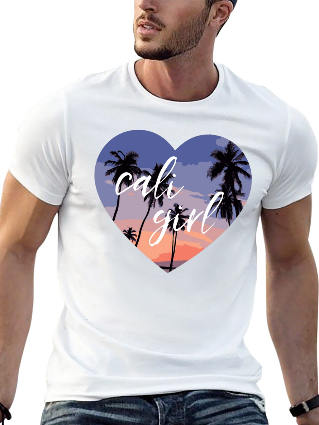 Cali Girl Heart Palm Tree Sunset T-Shirt