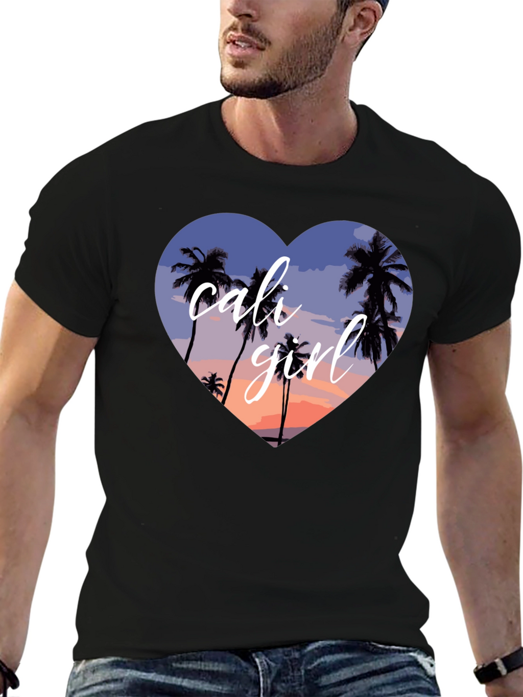Cali Girl Heart Palm Tree Sunset T-Shirt