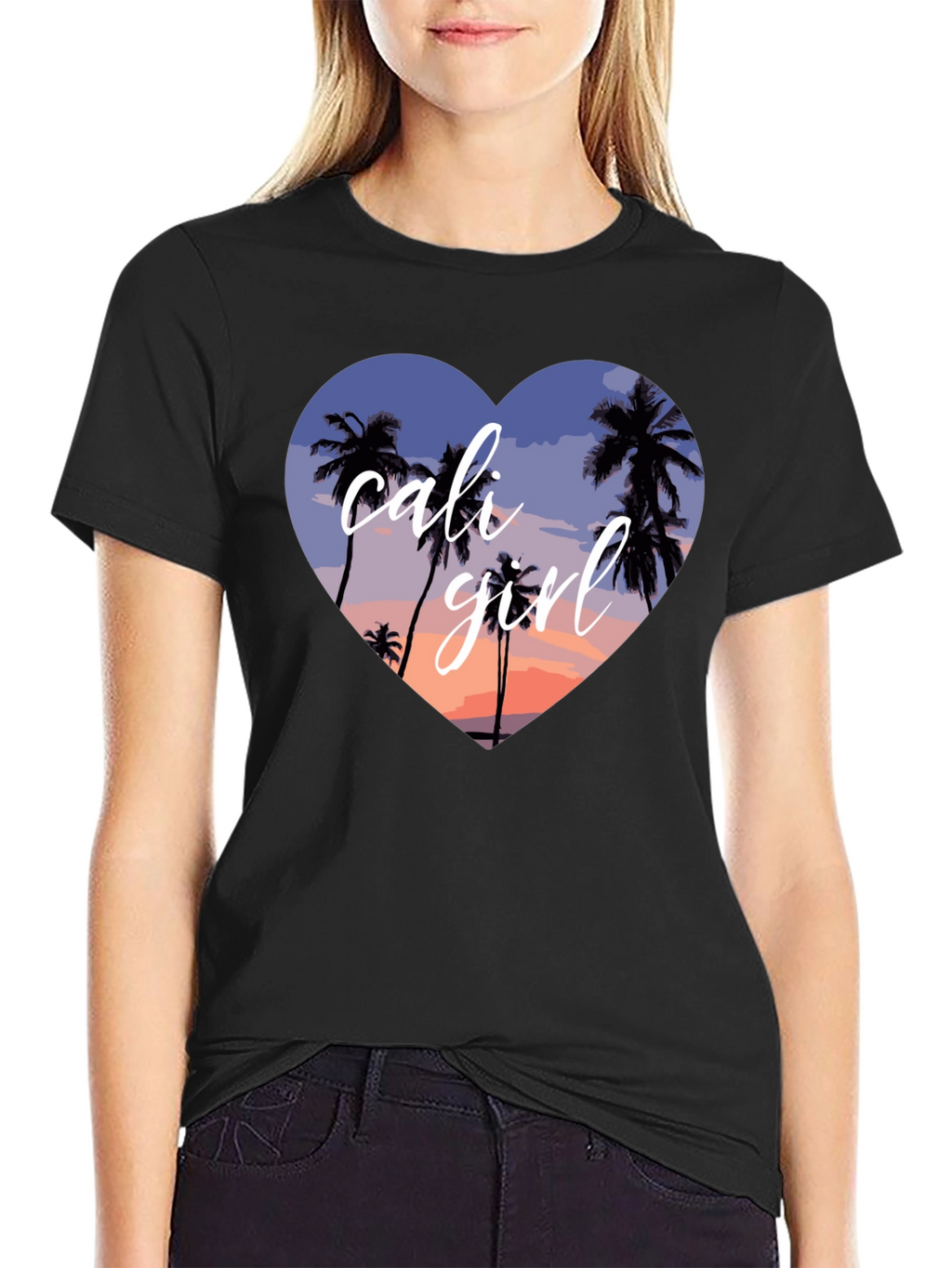 Cali Girl Heart Palm Tree Sunset T-Shirt