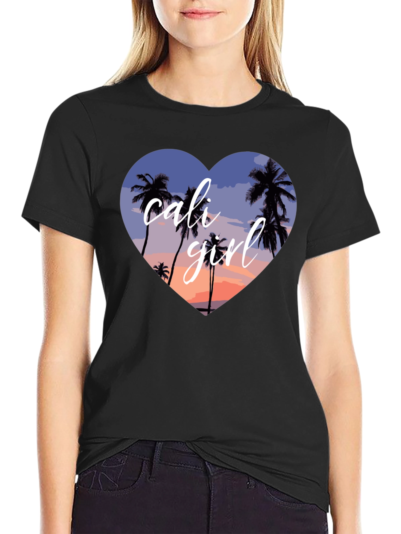 Cali Girl Heart Palm Tree Sunset T-Shirt