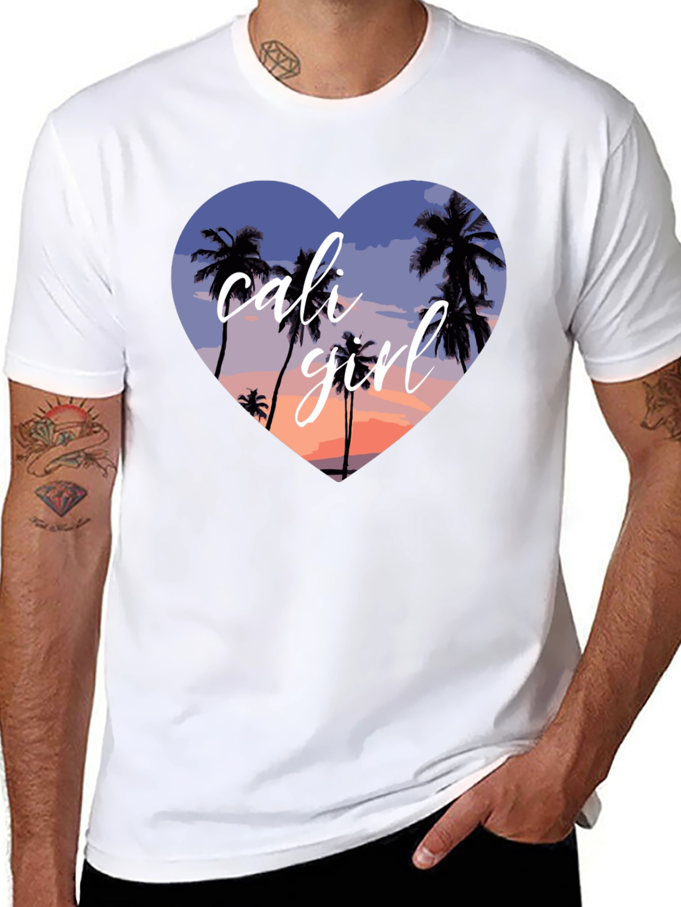 Cali Girl Heart Palm Tree Sunset T-Shirt