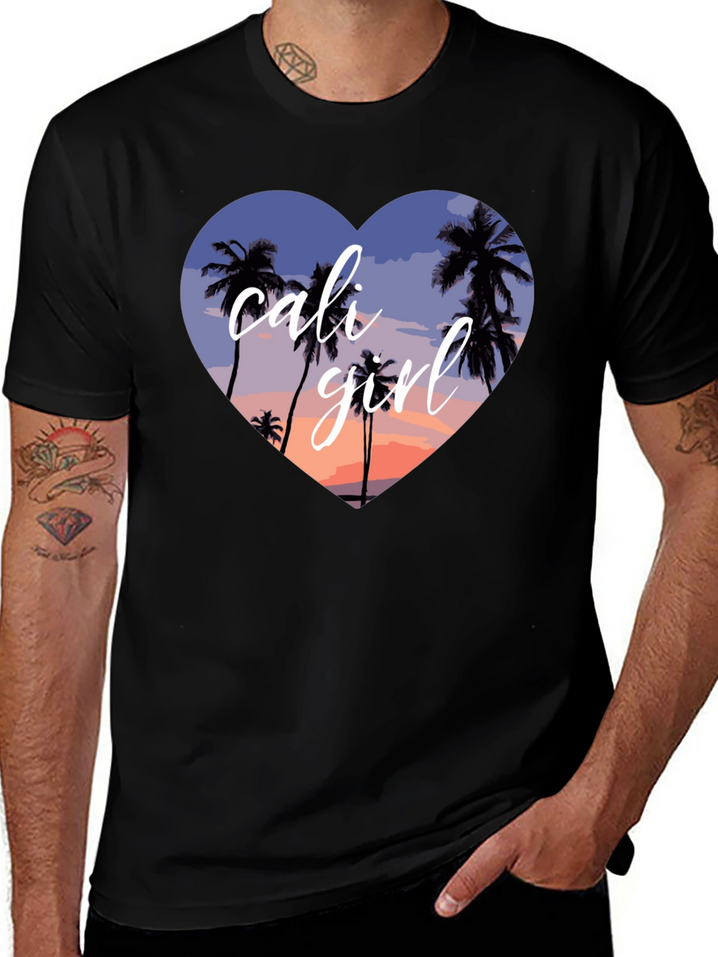 Cali Girl Heart Palm Tree Sunset T-Shirt
