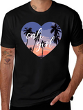 Cali Girl Heart Palm Tree Sunset T-Shirt