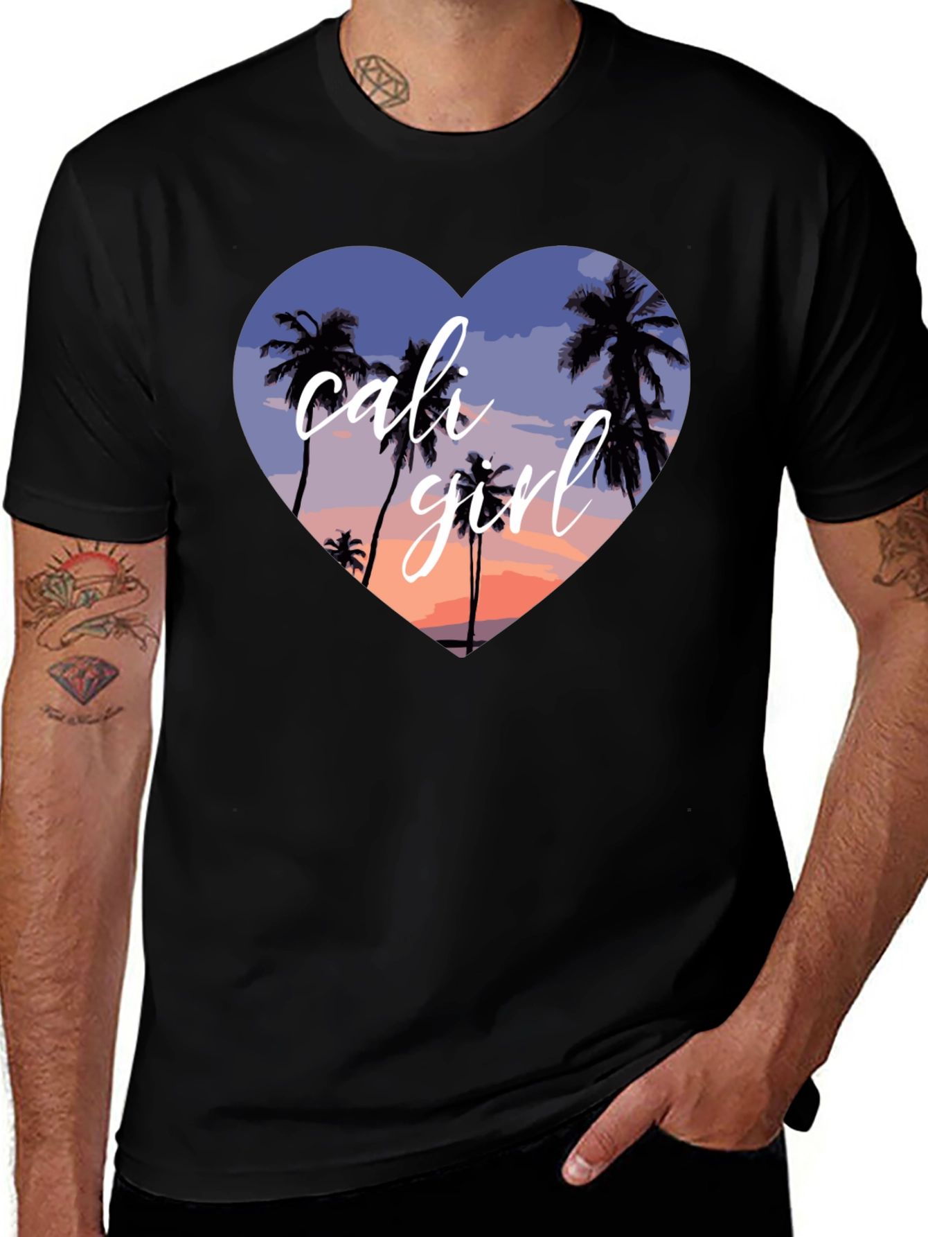Cali Girl Heart Palm Tree Sunset T-Shirt