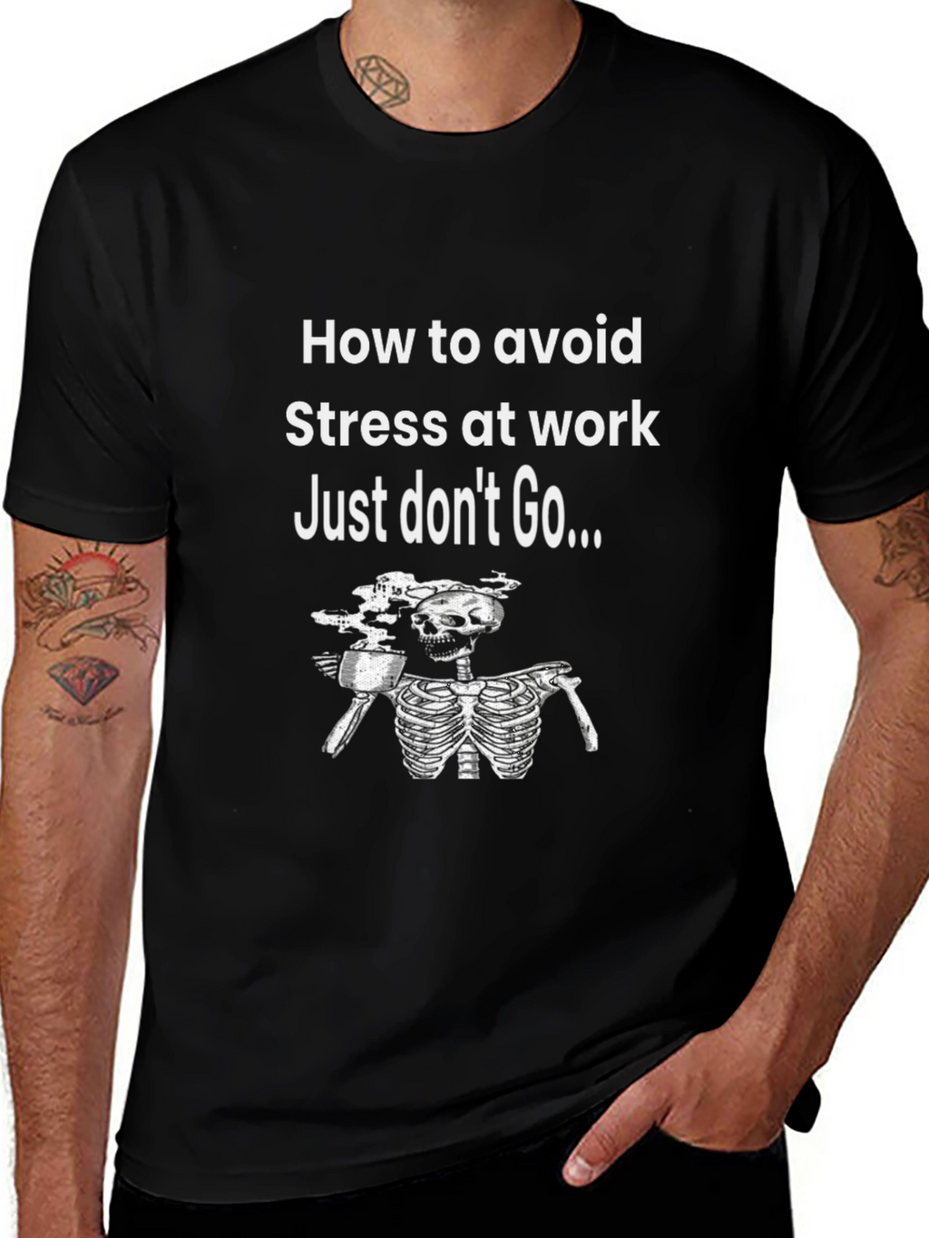 Funny Avoid Stress Skeleton Graphic T-Shirt