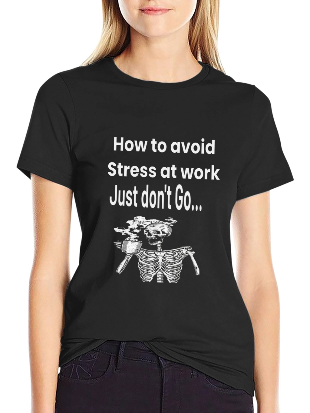 Funny Avoid Stress Skeleton Graphic T-Shirt