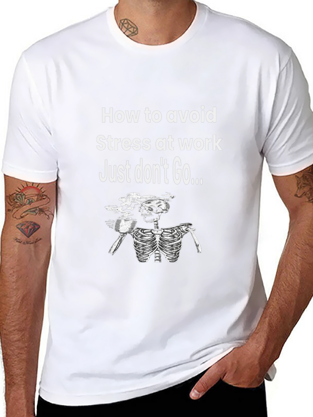 Funny Avoid Stress Skeleton Graphic T-Shirt