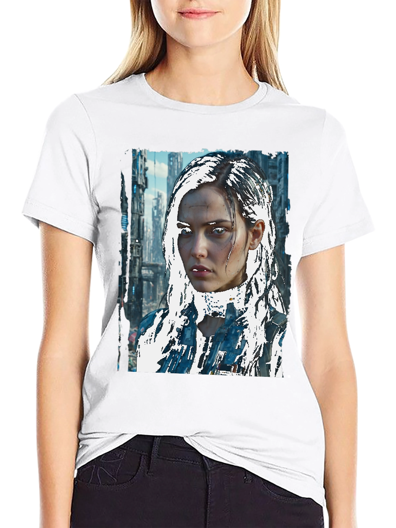 Cyberpunk Girl Graphic Tee - Sci-Fi Style
