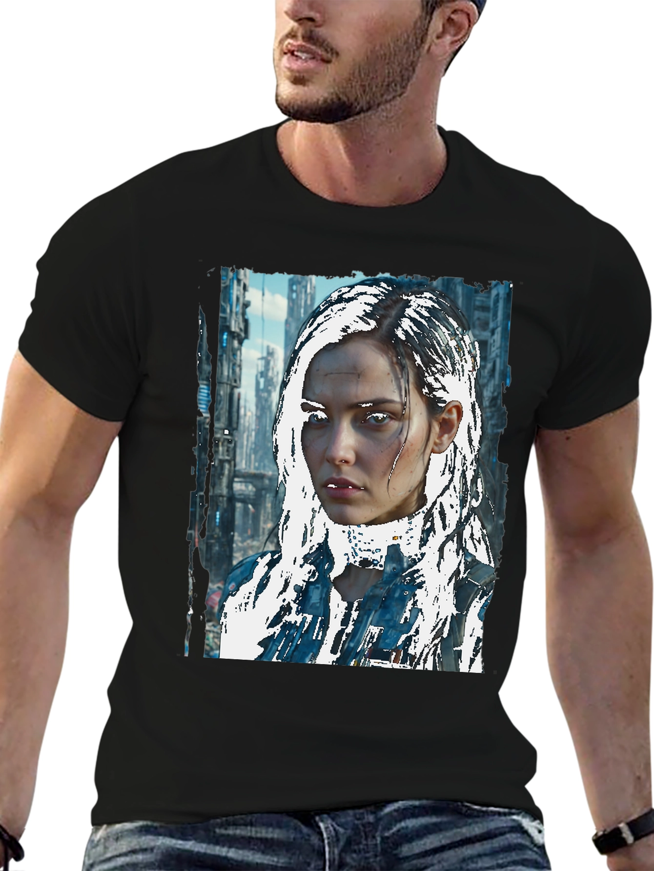 Cyberpunk Girl Graphic Tee - Sci-Fi Style