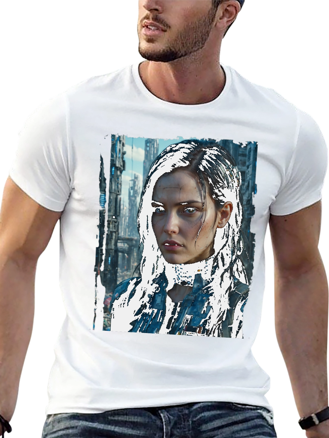 Cyberpunk Girl Graphic Tee - Sci-Fi Style