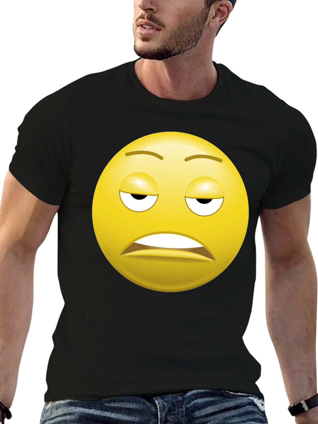 Bored Emoji Black T-Shirt - Express Yourself!