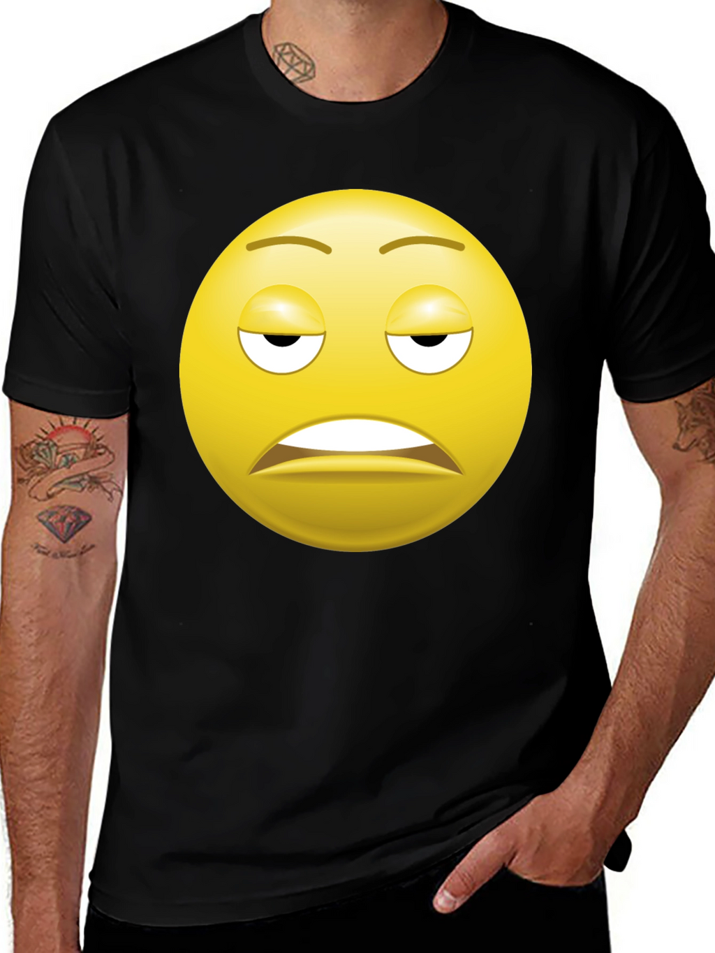 Bored Emoji Black T-Shirt - Express Yourself!