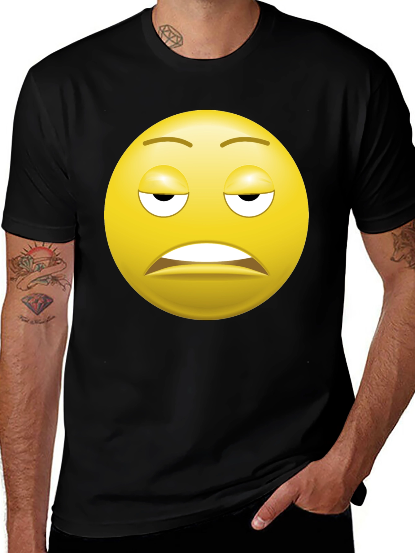 Bored Emoji Black T-Shirt - Express Yourself!