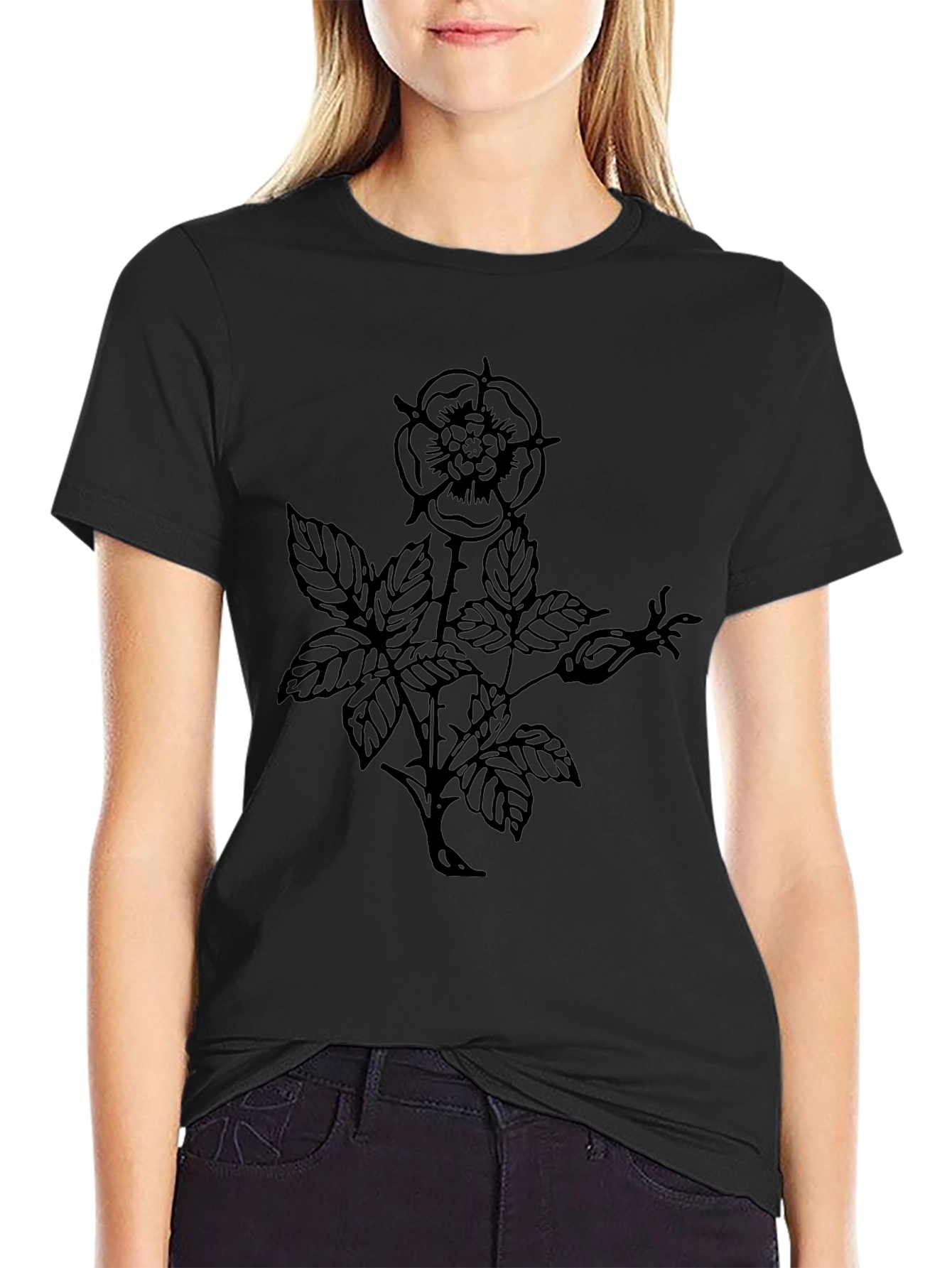 Black Floral Print Tee - Stylish & Unique Design