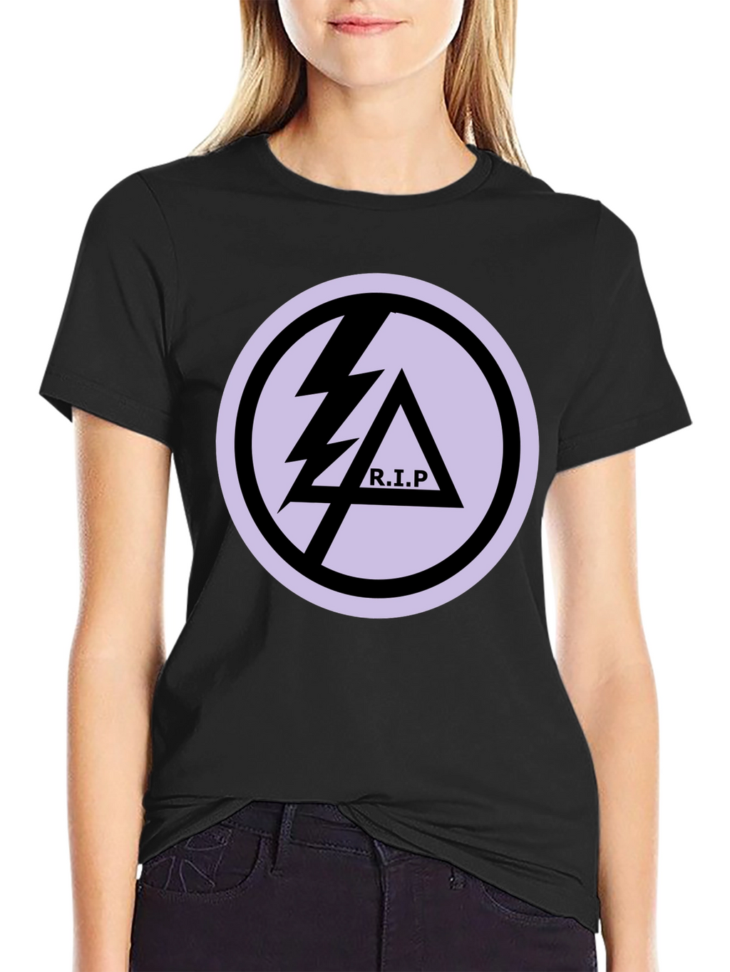Black T-Shirt with R.I.P Lightning Bolt Graphic Print