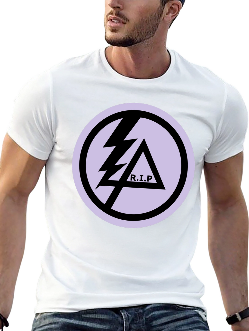Black T-Shirt with R.I.P Lightning Bolt Graphic Print