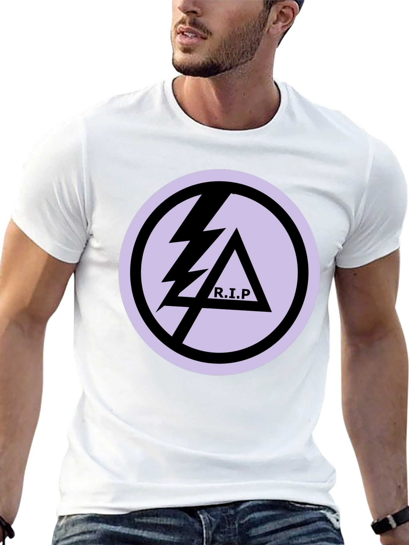 Black T-Shirt with R.I.P Lightning Bolt Graphic Print