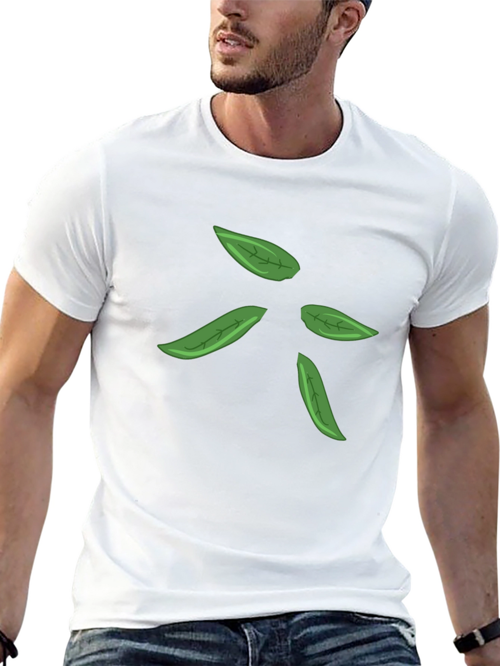 Leaf Design Black T-Shirt for Men