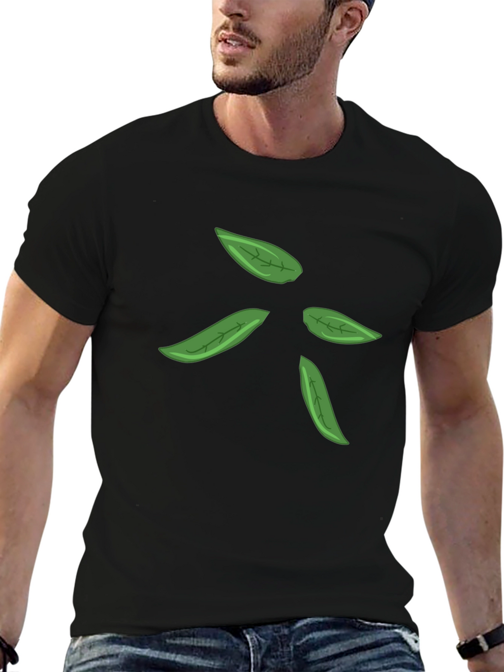Leaf Design Black T-Shirt for Men