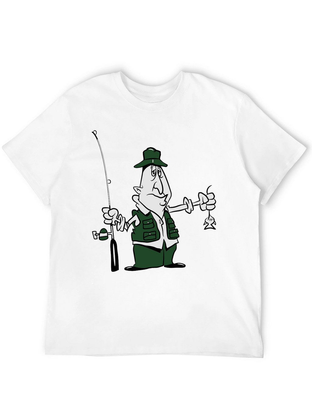 Cartoon Fisherman Black T-Shirt