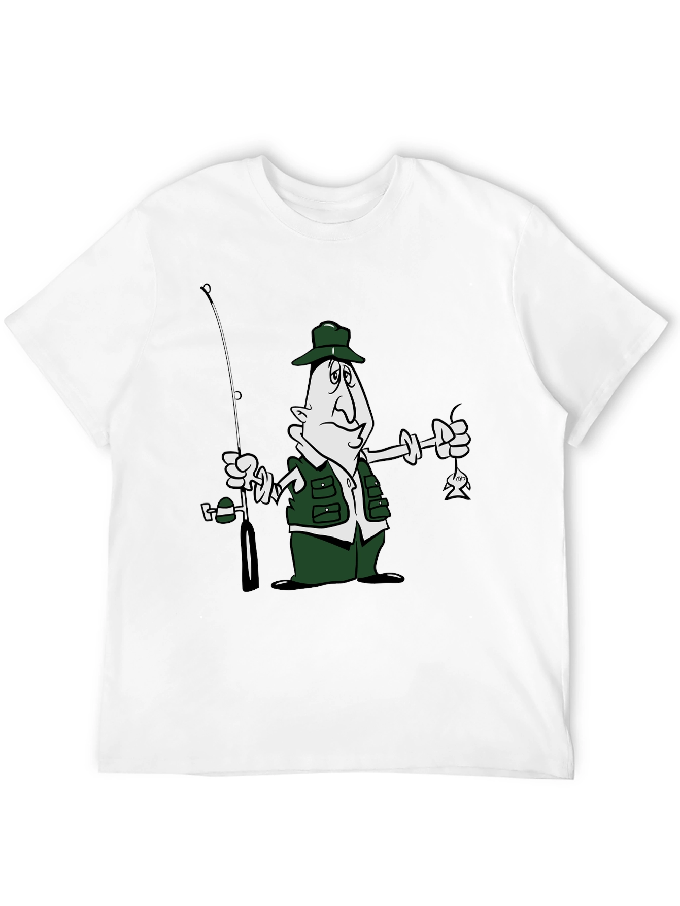 Cartoon Fisherman Black T-Shirt