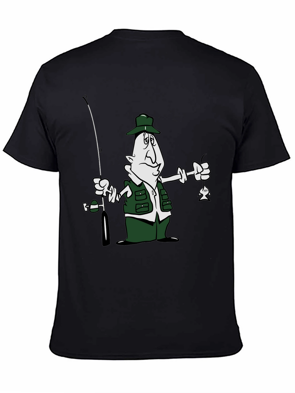 Cartoon Fisherman Black T-Shirt