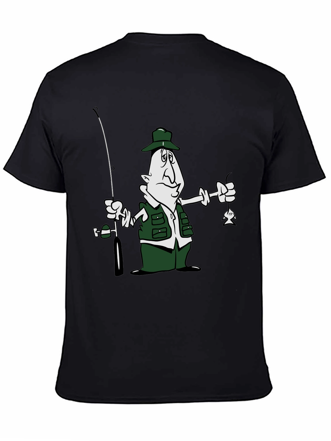 Cartoon Fisherman Black T-Shirt
