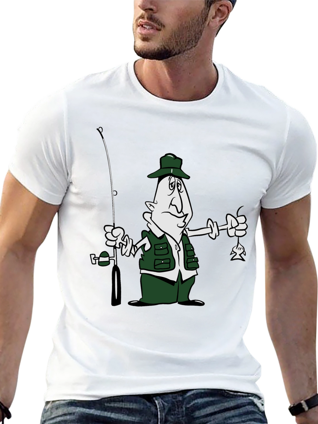 Cartoon Fisherman Black T-Shirt