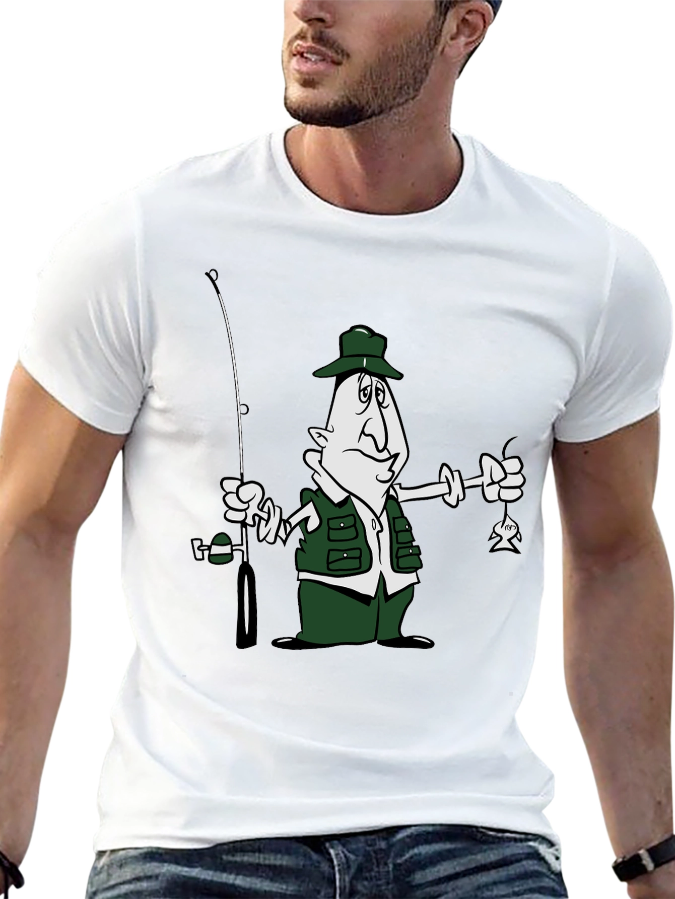 Cartoon Fisherman Black T-Shirt