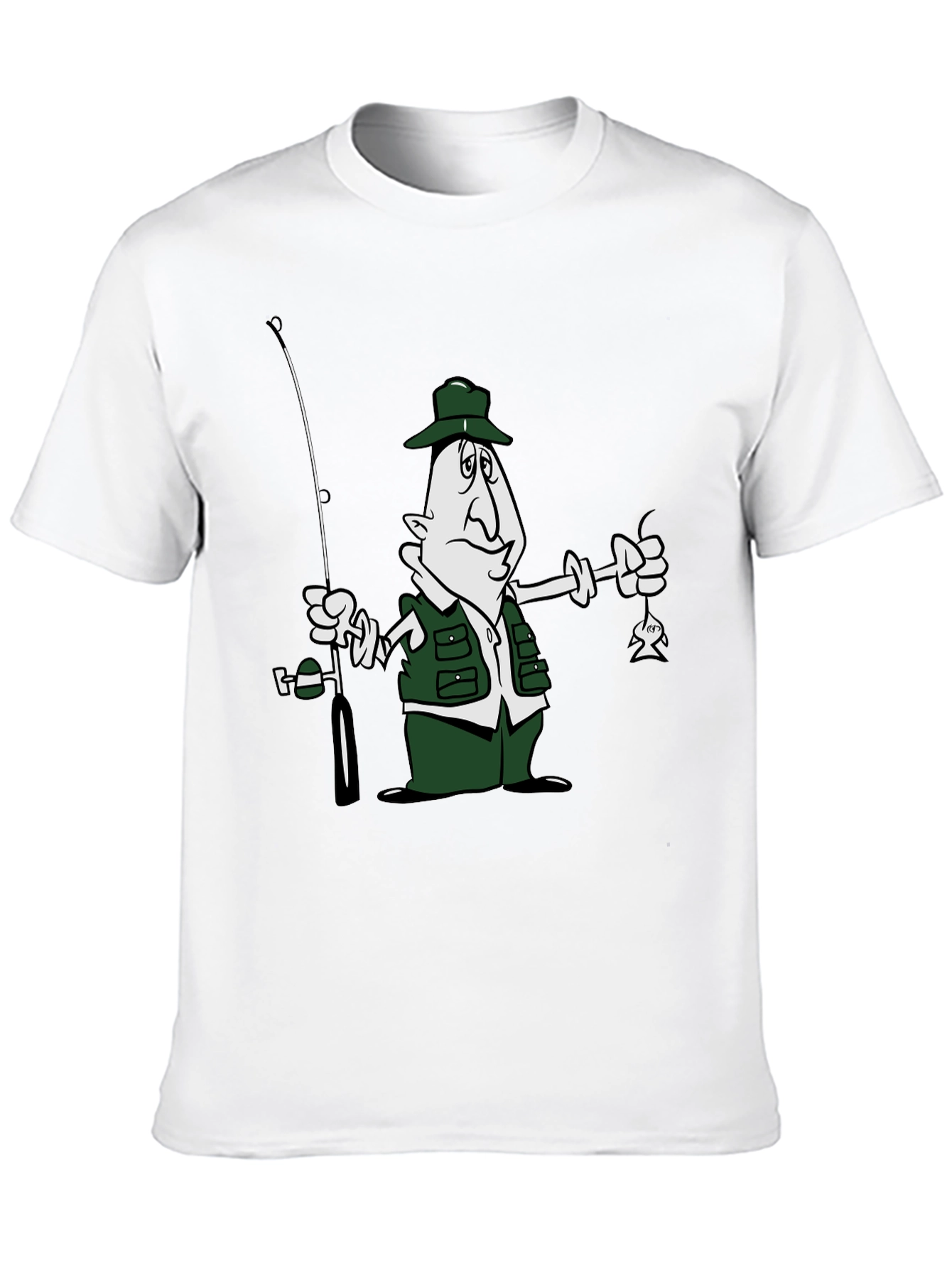 Cartoon Fisherman Black T-Shirt