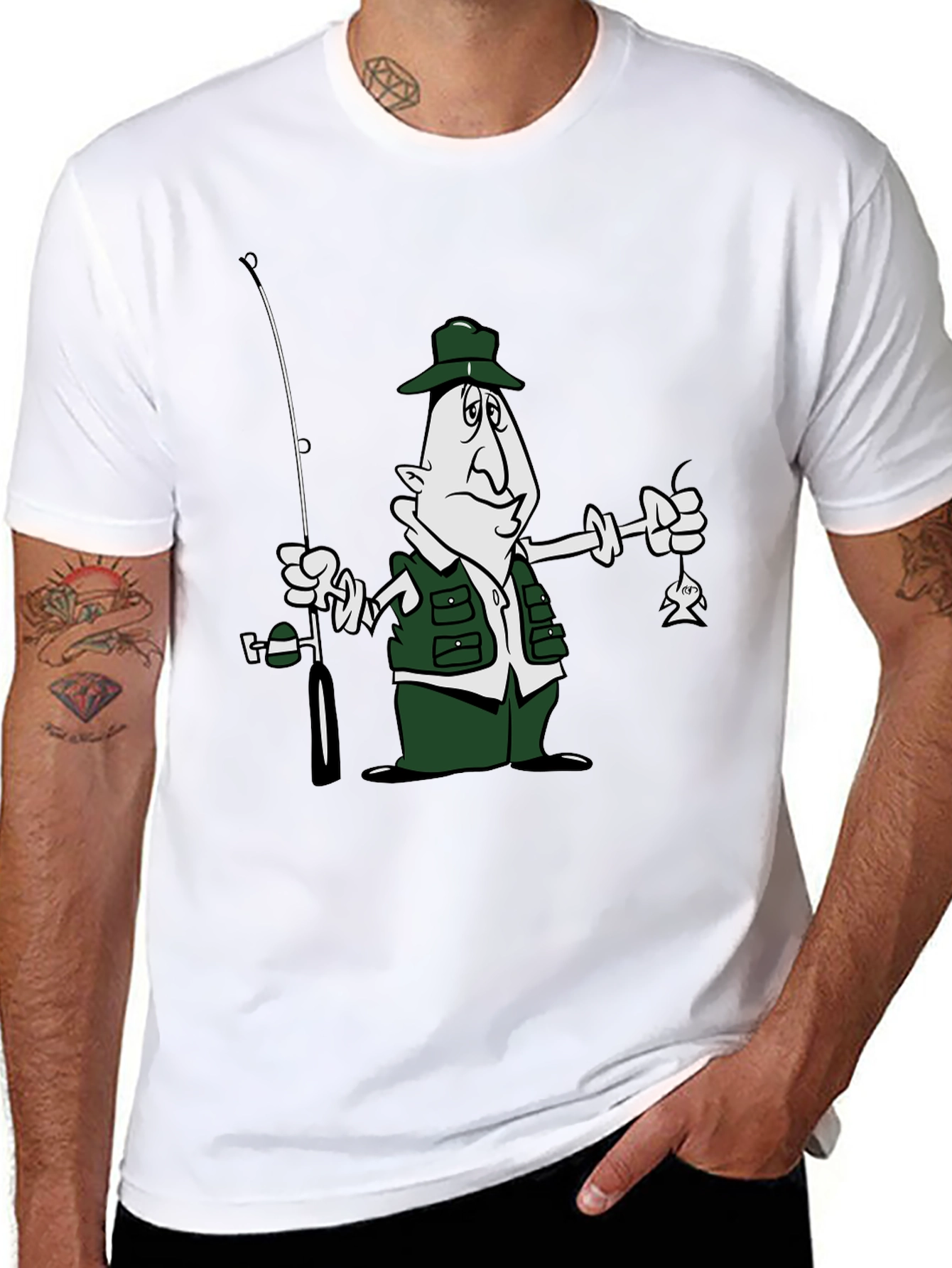 Cartoon Fisherman Black T-Shirt