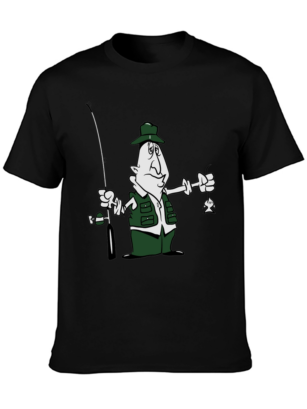 Cartoon Fisherman Black T-Shirt