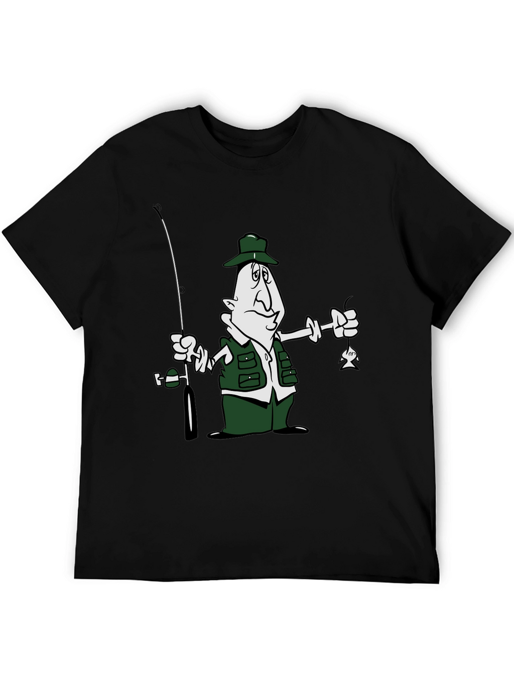 Cartoon Fisherman Black T-Shirt