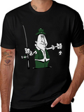 Cartoon Fisherman Black T-Shirt